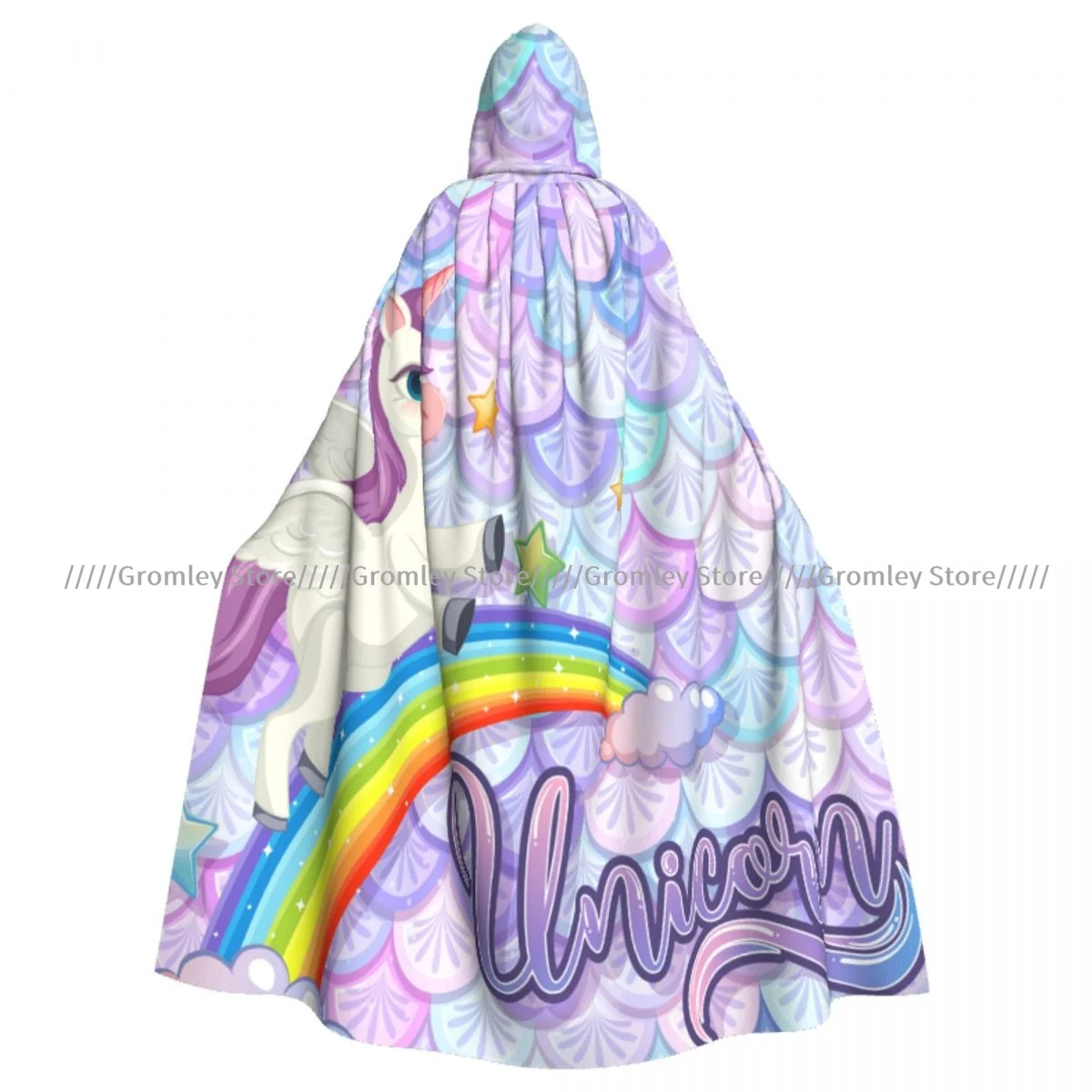 Adult Pegasus Cartoon Pastel Mermaid Scales Cloak Cape Hooded Medieval Costume Witch Wicca Vampire Halloween Costume Dress Coat