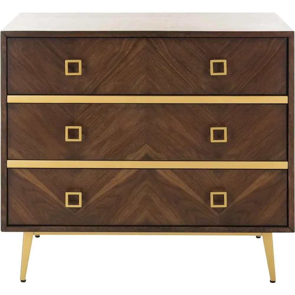 Home Katia Modern Walnut and Gold 3-drawer Chest kitchen cabinets  furniture  cabinet  sideboard