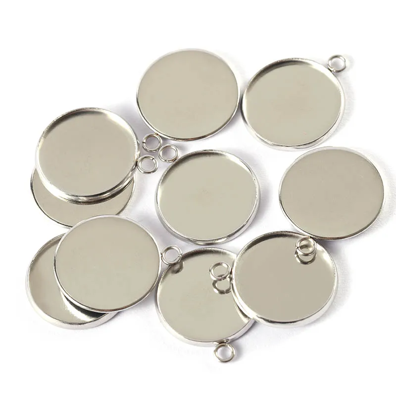 스테인레스 스틸 카보숑 베이스 카메오 설정 참 펜던트, DIY 빈 트레이, 14mm, 20mm, 25mm, 20 개