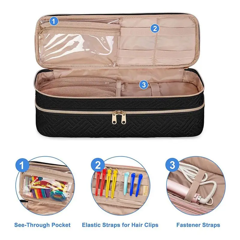(A25M) Carrying Case Hair Dryer/Volumizer/Styler, Hair Tools Insulated Storage Bag Organizer for Hair Stylist with Dividers