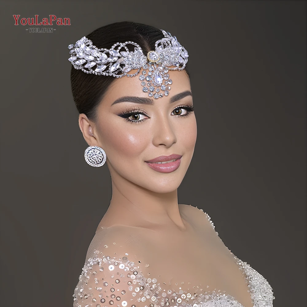 

YouLaPan Luxury Rhinestone Forehead Bridal Headpieces Silver Color Wedding Headband Bridesmaid Party Hair Accessories HP706