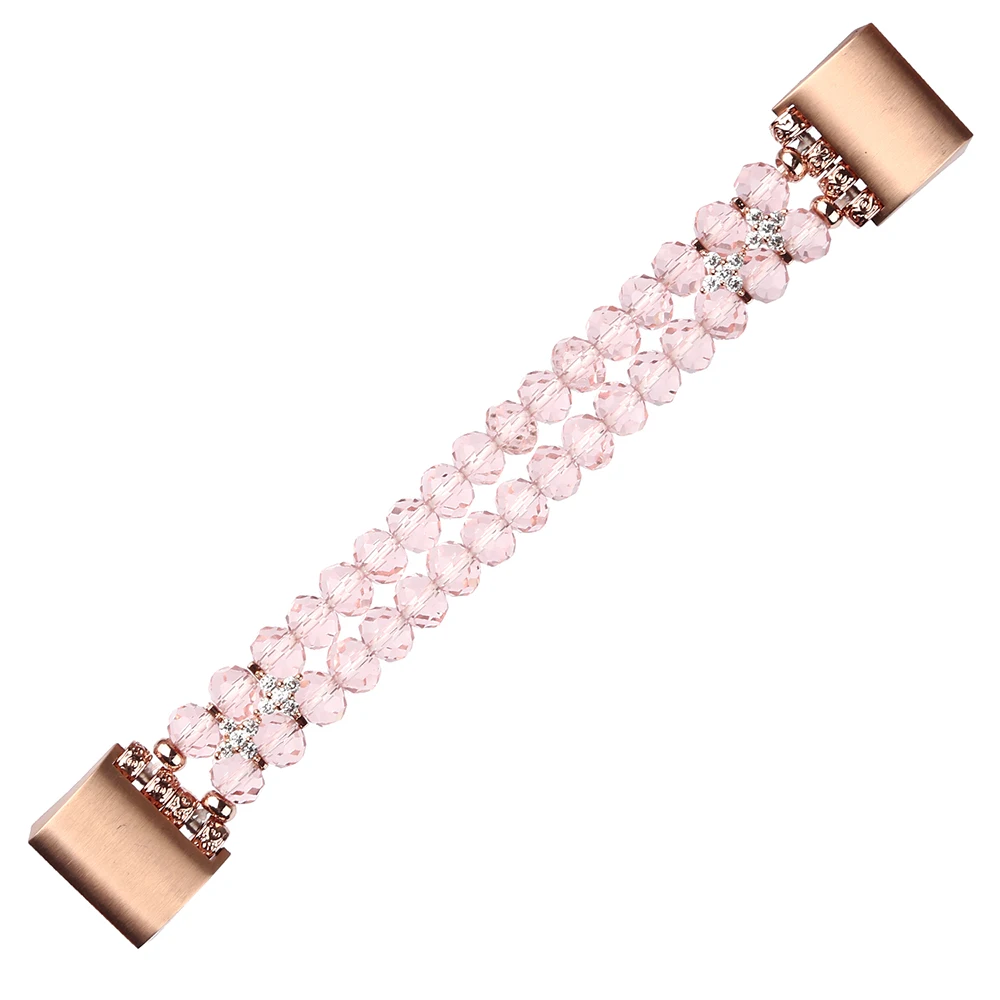 Bling Band for Fitbit Charge 5/ 6 Dressy Beads Bracelet Luxurious Crystal Replacement Wristband for Women Pink Wristband Strap