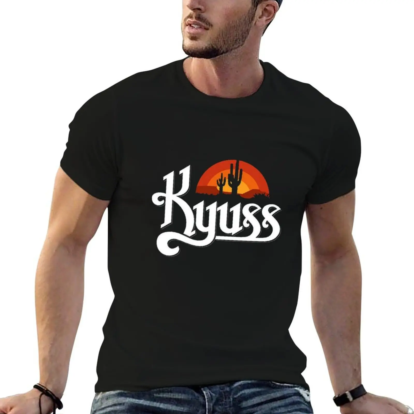 Camiseta negra con logo de kyuss, camiseta de algodón, camiseta 100% para hombre, camiseta gráfica, camiseta personalizada