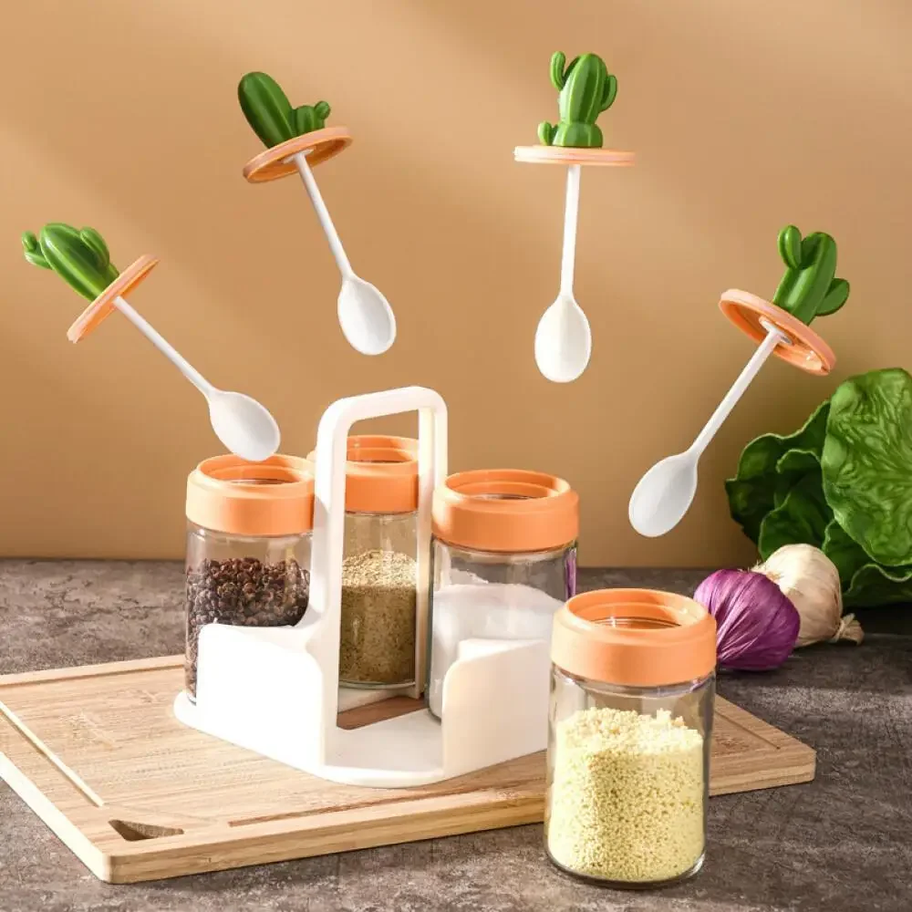 Cactus Seasoning Storage Box Home Glass Spice Jar Salt Container Bottle Set Condiment Organizer Kitchen Tool Cooking Accessory