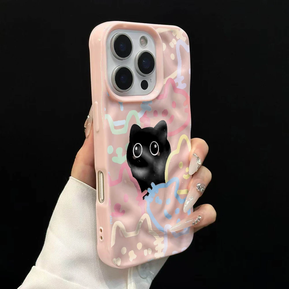 Koreanisches Katzen-Design, Niedliche Weiche Silikon-Handyhülle für iPhone 17 16 15 14 13 12 11 Pro Max 14 Plus 17Air, Falten-Wellen-Design – Detail 9