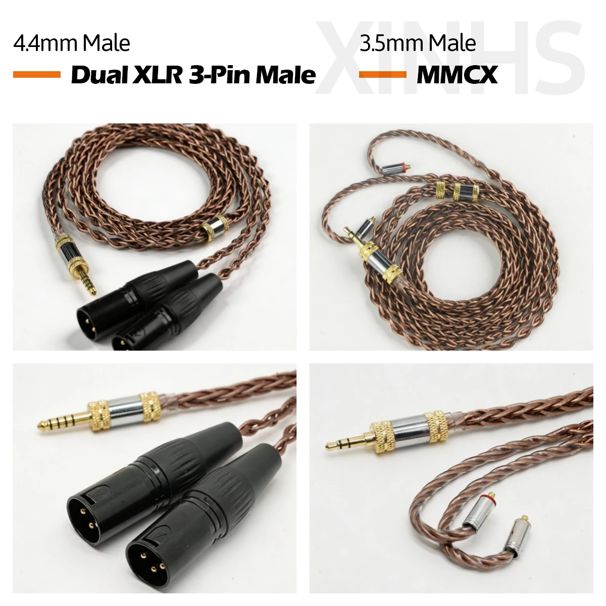 XINHS KN01 Brown 8-Core 7N OCC 3.5/4.4mm to Dual 3-Pin XLR Male Balanced Audio Cable HiFi Interconnect for DAC AMP