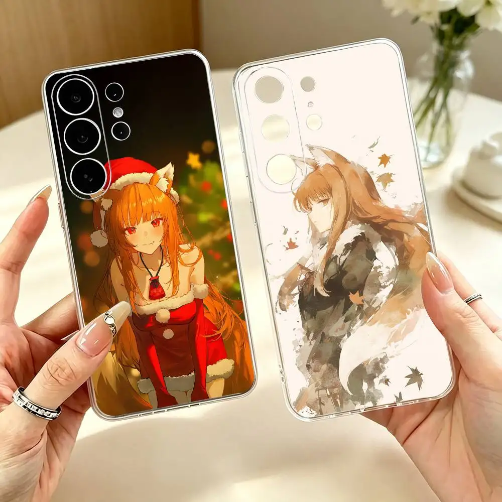 Anime S-Spice and Wolf Holo  Transparent Case for Samsung S24 23 22 21 20 FE Lite Plus Ultra Note 10 9 5G Cover