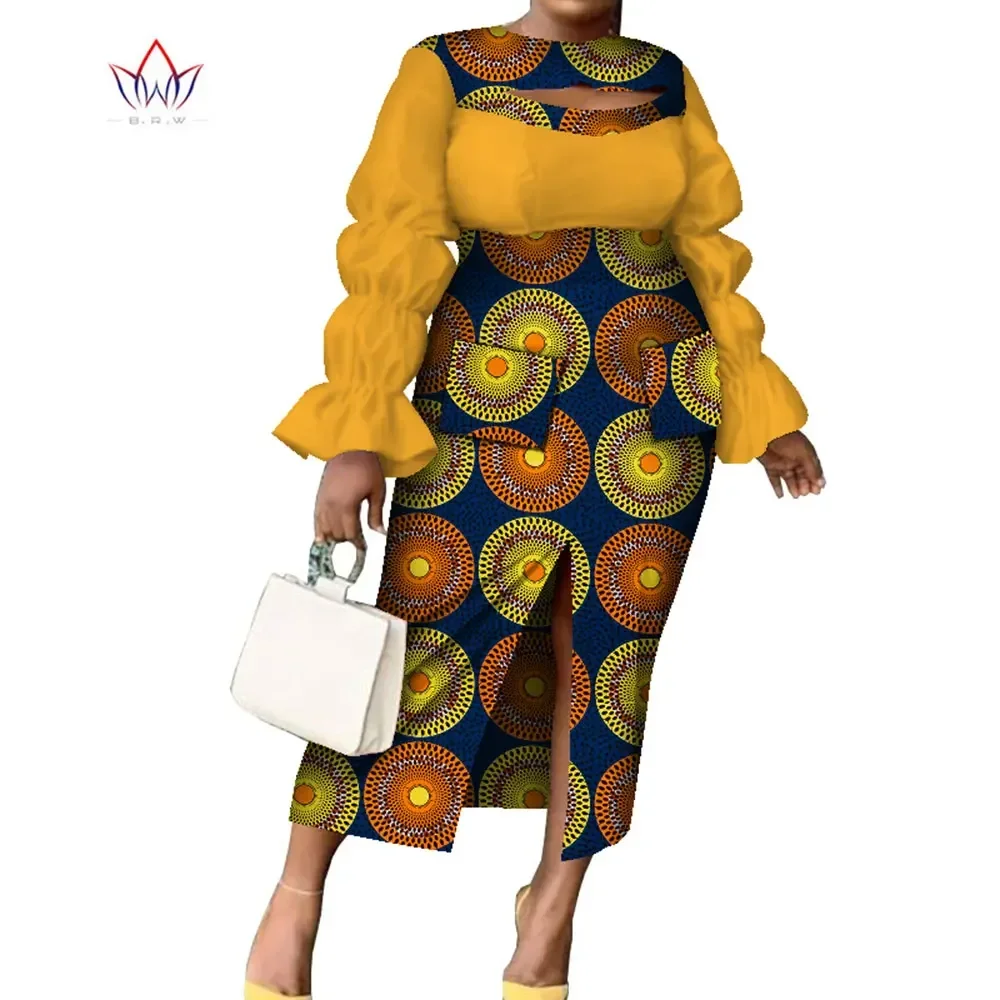 African Traditional Clothing for Women Lantern Sleeve Cotton Fabric Pachwrok Women Dress Dashiki Plus Size Party Dress WY8277