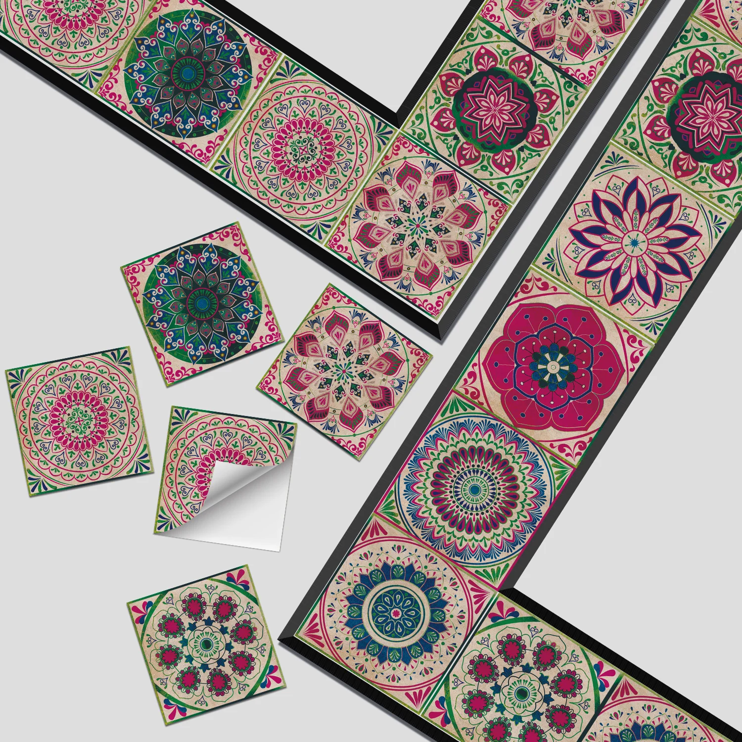 24 Pieces of Mandala Retro Pattern Glossy Self-adhesive Tile Stickers for Kitchen and Bathroom Removable Waterproof Wall Sticker