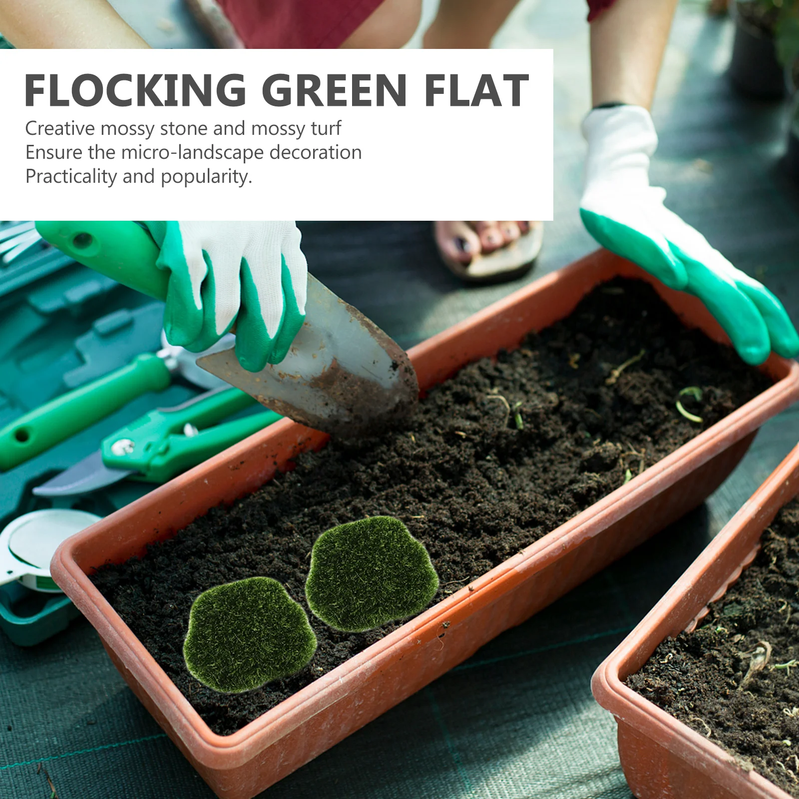 

13Pcs Moss Stone Simulated Garden Stone Lightweight Eco-Friendly Decorative Flocking Stones for Bonsai Potted Plants Micro