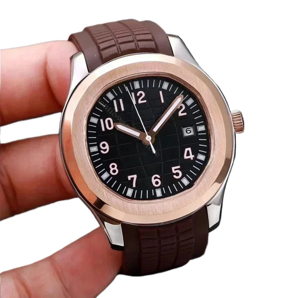 الرجال الميكانيكية ووتش الساعات الأوتوماتيكية الفولاذ المقاوم للصدأ الأزرق الأبيض المطاط حزام الياقوت الفضة ارتفع الذهب جامبو مخصص #3