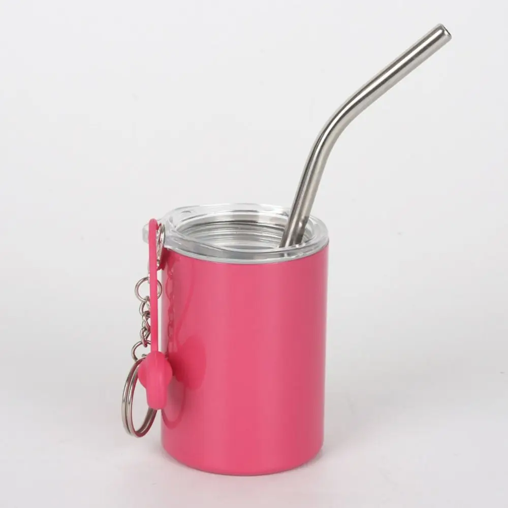 Stainless Steel Water Cup Keychain Shot Glass Coffee Cup Straw Cup Keyring Decoration Leak-proof Drinking Cup Pendant