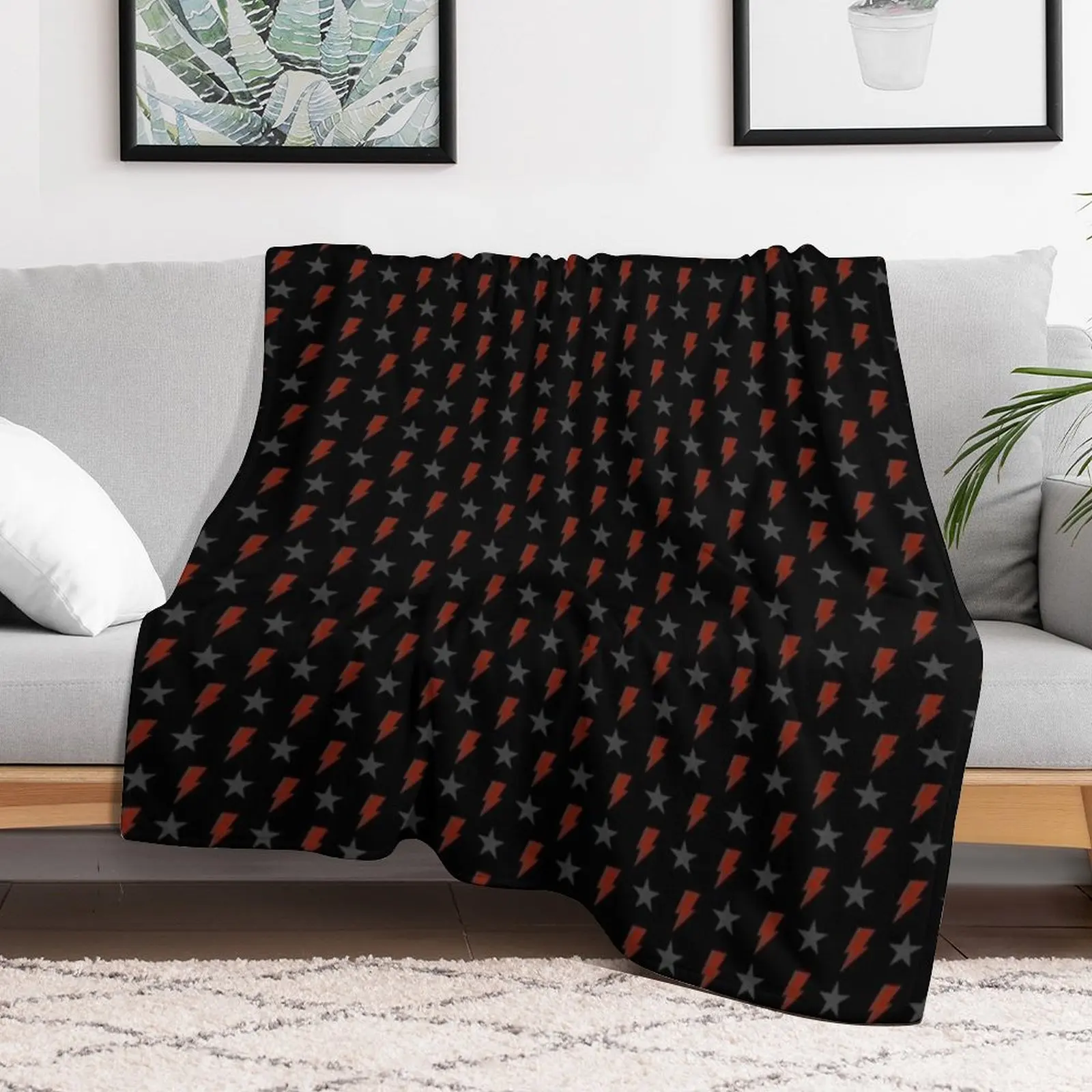 Red Bolt and Blackstar on Black Bowie Pattern Throw Blanket Vintage Furrys Sofa Throw Blankets