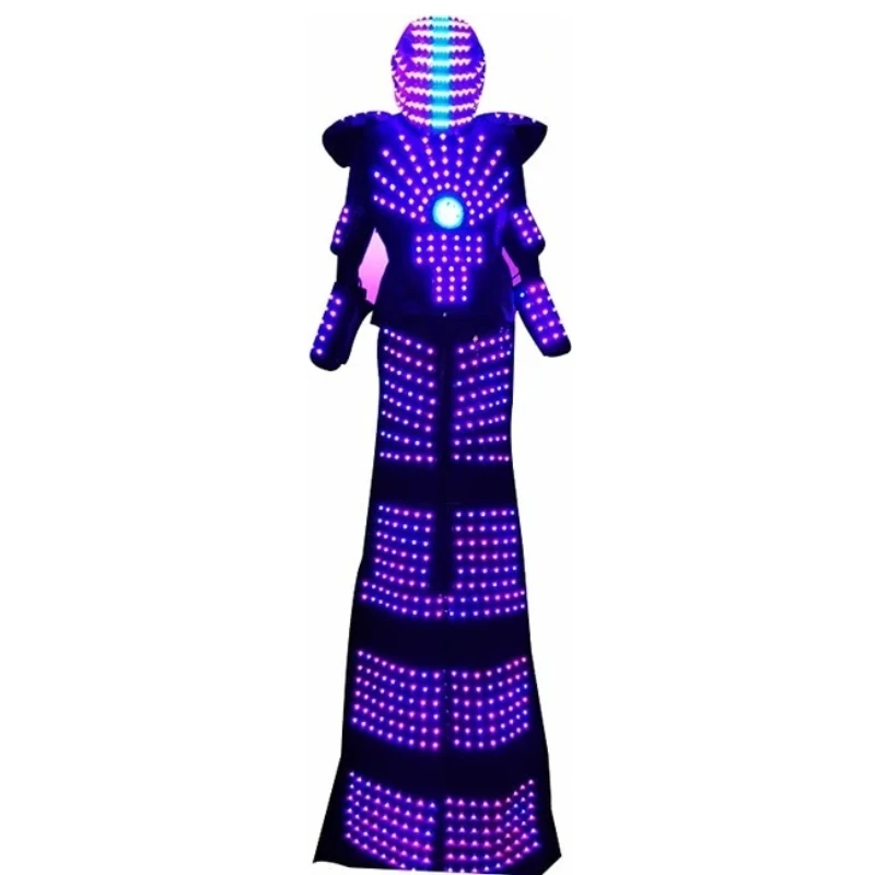 حار LED روبوت طوالة المشي زي الموسيقى الإلكترونية عرض الحفلات مع أوضاع متعددة كامل اللون بكسل الساخن LED مضاء زي DJ