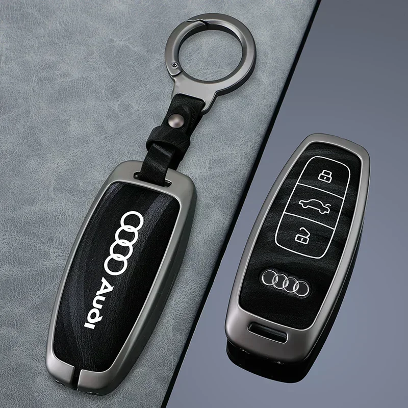 Zinc Alloy Leather Car Smart Key Case Cover Shell For Audi Q8 C8 A6 A7 A8 2018 2019 Auto Keychain Protection Keyless Accessories - view 3