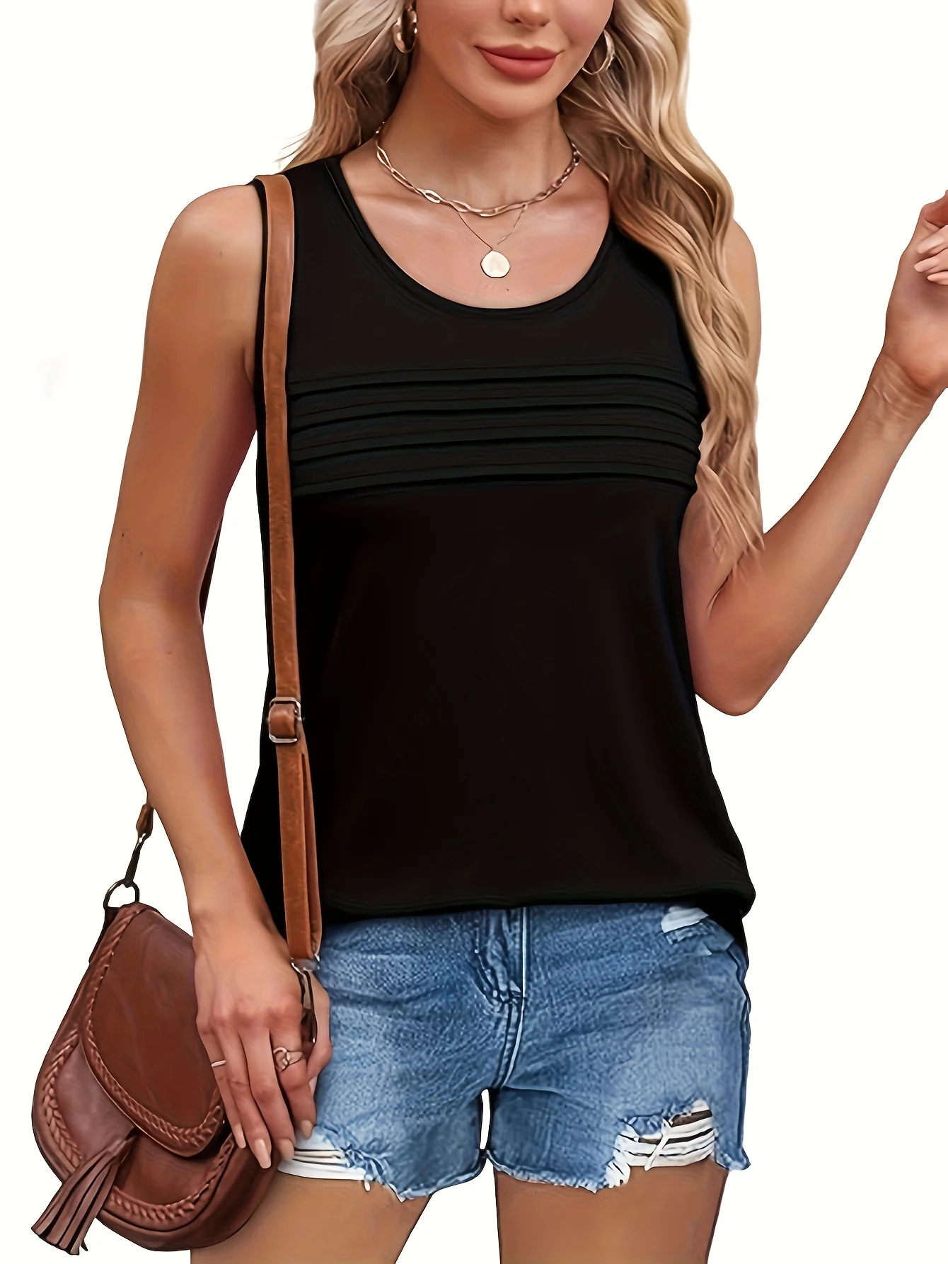 Women's Plus Size Sleeveless Casual Top with Pleated Front and Soft Fabric Perfect for Summer Comfort image 3