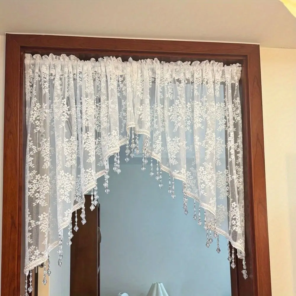 French Style Half Curtain Vintage Romantic Flower Tulle Kitchen Curtain Elegant Bohemian Lace Triangle Curtains Balcony