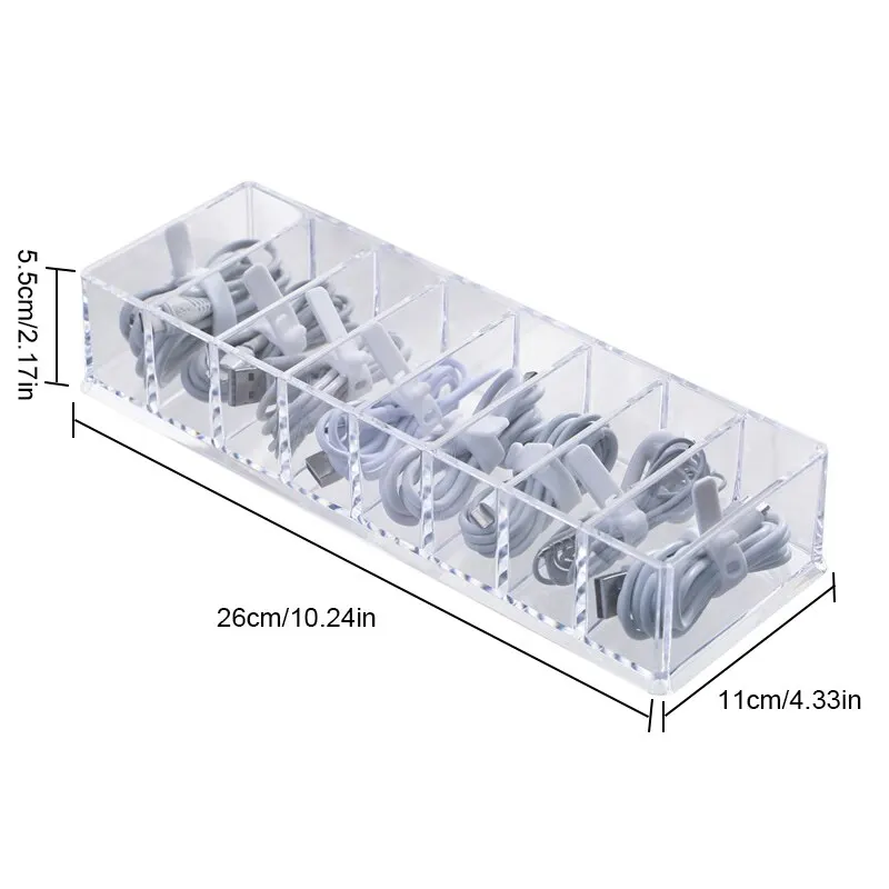 1pc Transparent Plastic 7Grids Desktop Data Cable Storage Box MobilePhone Charger Charging Cable Finishing Box Divided Grid Box