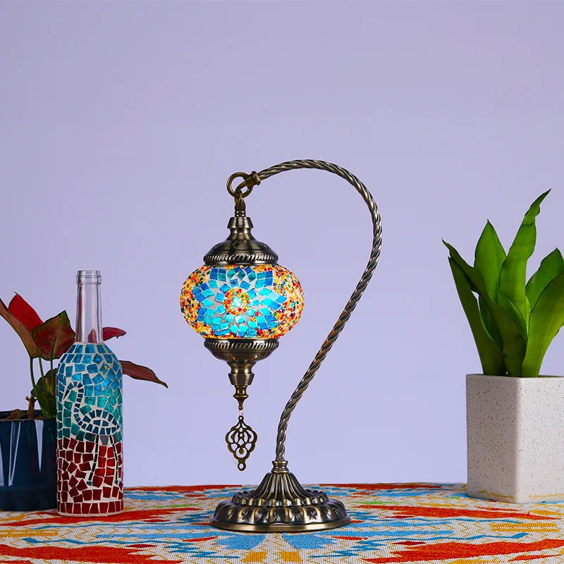 

Turkish, style handmade, mosaic desk lamp light green, light blue, light purple, black, blue, auburn, gold gray
