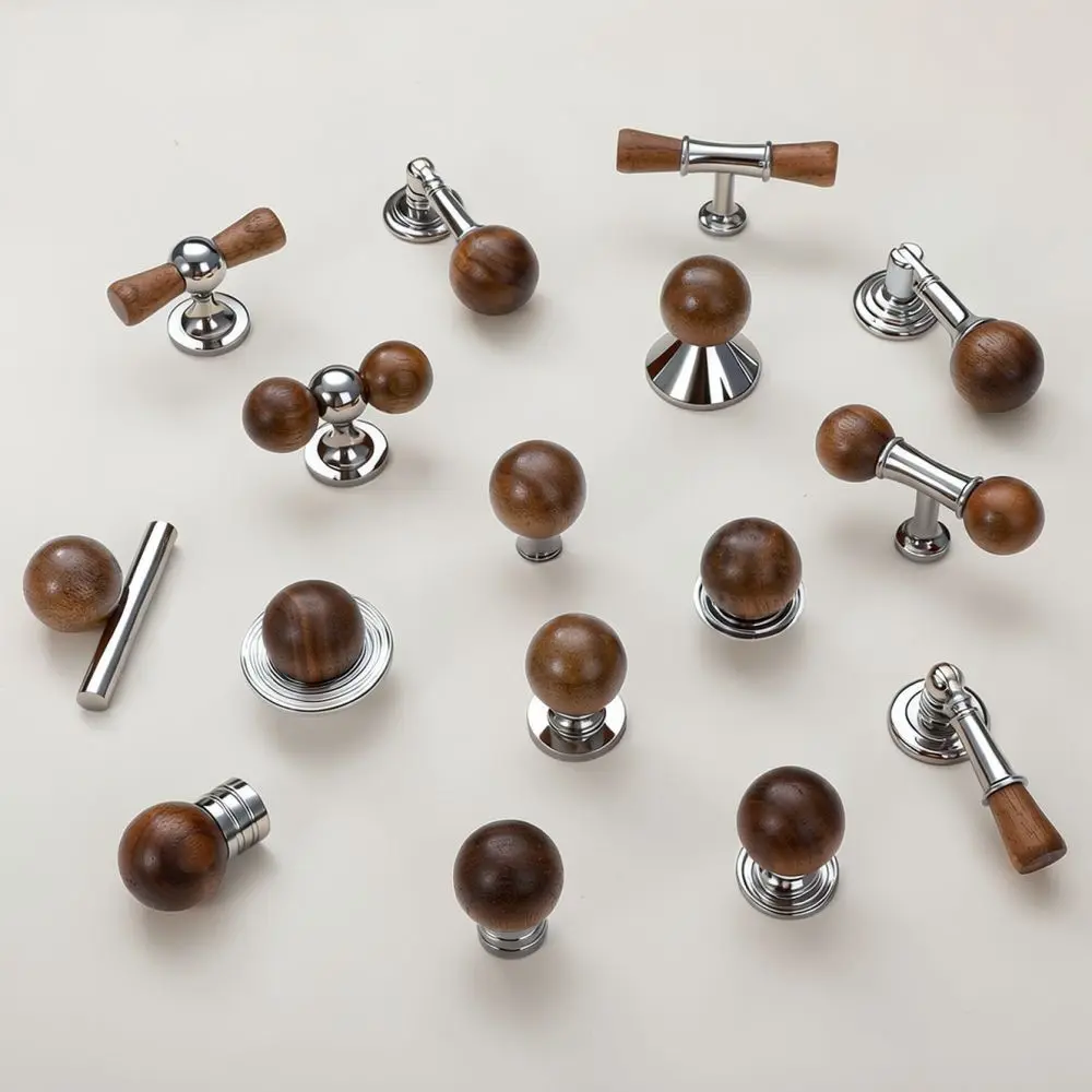 Modern Walnut Wood Decorative Drawer Pulls Brass Pendant Cabinet Knobs Luxury Furniture Hardware For Closet Wardrobe Door