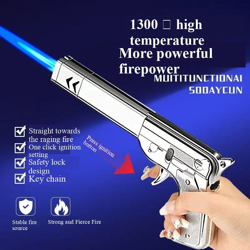 Windproof Gun-Shaped Lighter Outdoor Metal Direct-Jet Inflatable High-Flame Spray Gun for Burning Pig Hair And Other Outdoor Use