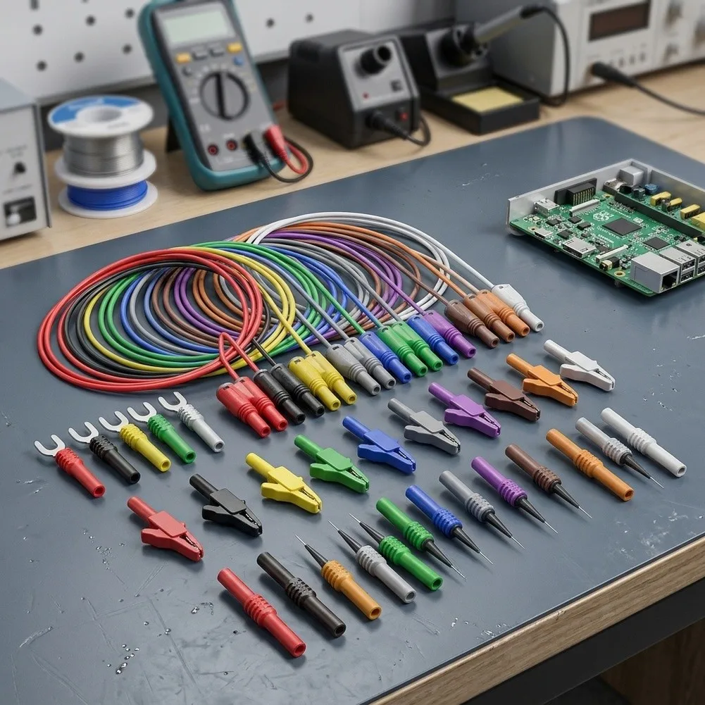 CKT011 Silicone Test Kit With Stackable Banana For Spade Connectors Electrical Testing Wire Set 1 Meter Length