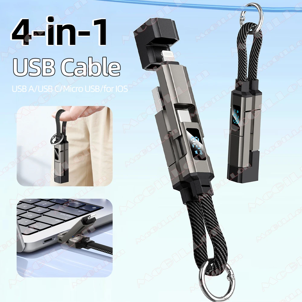 PD 65W 4-in-1 Kabel iOS USB-A zu USB-C Schnellladekabel für iPhone 17 16 Huawei USB-C zu USB-C Kabel Daten- und Displaykabel