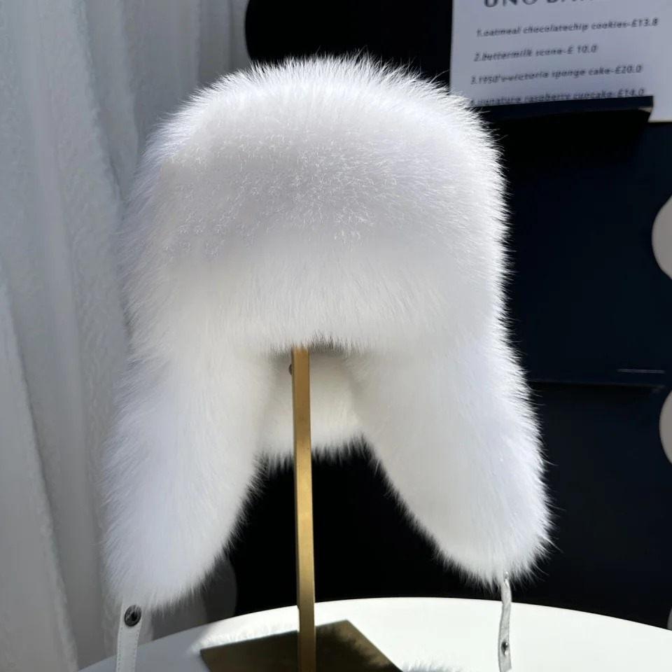 New 100% Genuine Fox Fur Ear-Protecting Hat Men Real Raccoon Fur Hat Women Winter Warm Fur Real Sheep Leather Snow Hat