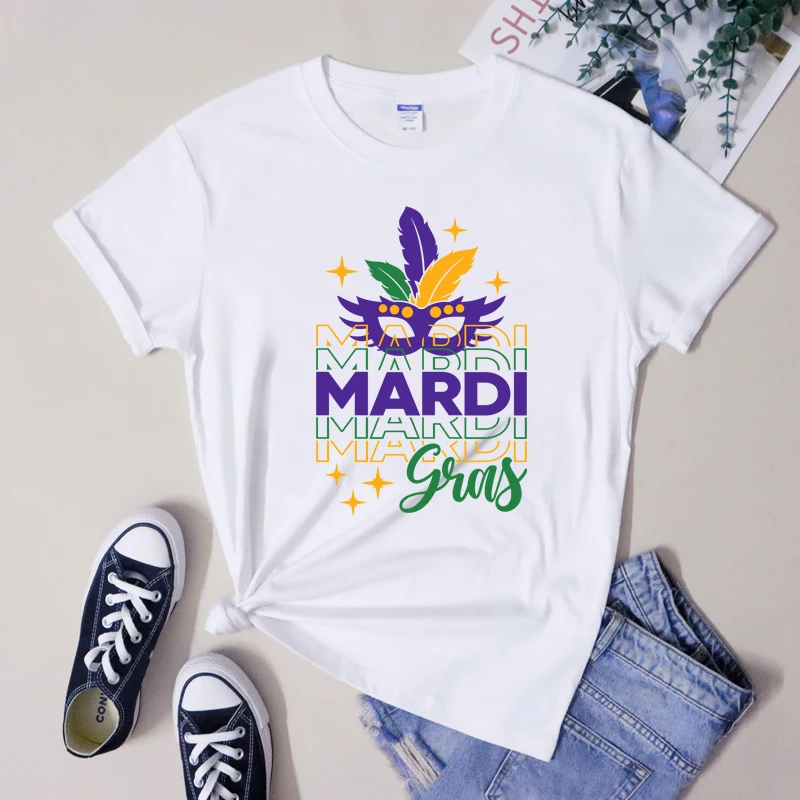 100% Cotton Mardi Gras T-Shirt Sassy Fat Tuesday Gift Shirt Retro Women Louisiana Saints New Orleans Festival Carnival Tee Top