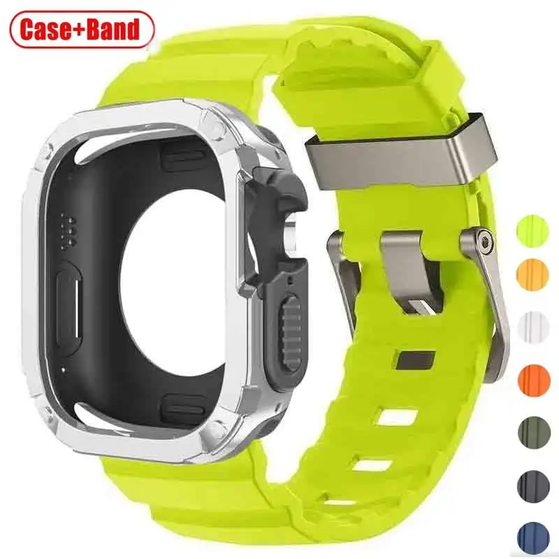 TPU PC-Gehäuse + Silikonarmband für Apple Watch Ultra 3 2 1 49mm für iWatch Series 11 10 46mm Armband für iWatch 9 8 7 6 5 4 45mm 44mm
