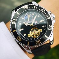 AOKULASIC Classic Business Mechanical Watch for Men Tourbillon Skeleton Automatic Mens Watches Top Brand Luxury Leather Strap