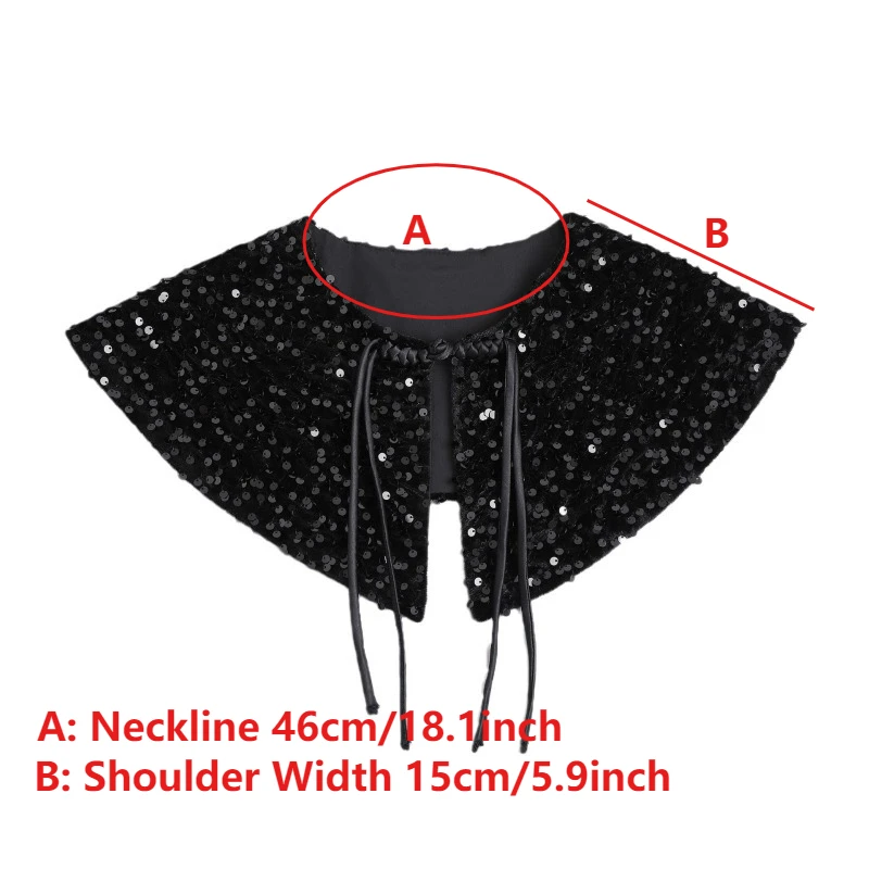 여성용 셔츠 가짜 칼라, 여성용 스팽글 장식 클래식 라펠 셔츠, 탈부착 가능한 숄 가짜 칼라, 여성 및 소녀 의류용