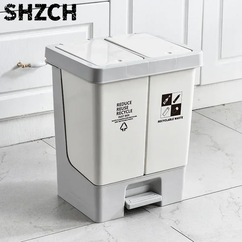 Large Capacity Kitchen Waste Bin with Cover Pedal Type Dry Wet Separation Household Sorting Trash Can with Lid