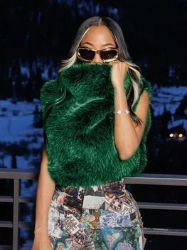 Furry Turtleneck Vest 3 Sexy Furry Turtleneck Sleeveless Jackets Women Warm Cut Out Casual Waistcoat 2025 Fall Winter Harajuku Elegant Y2K Clothes 3