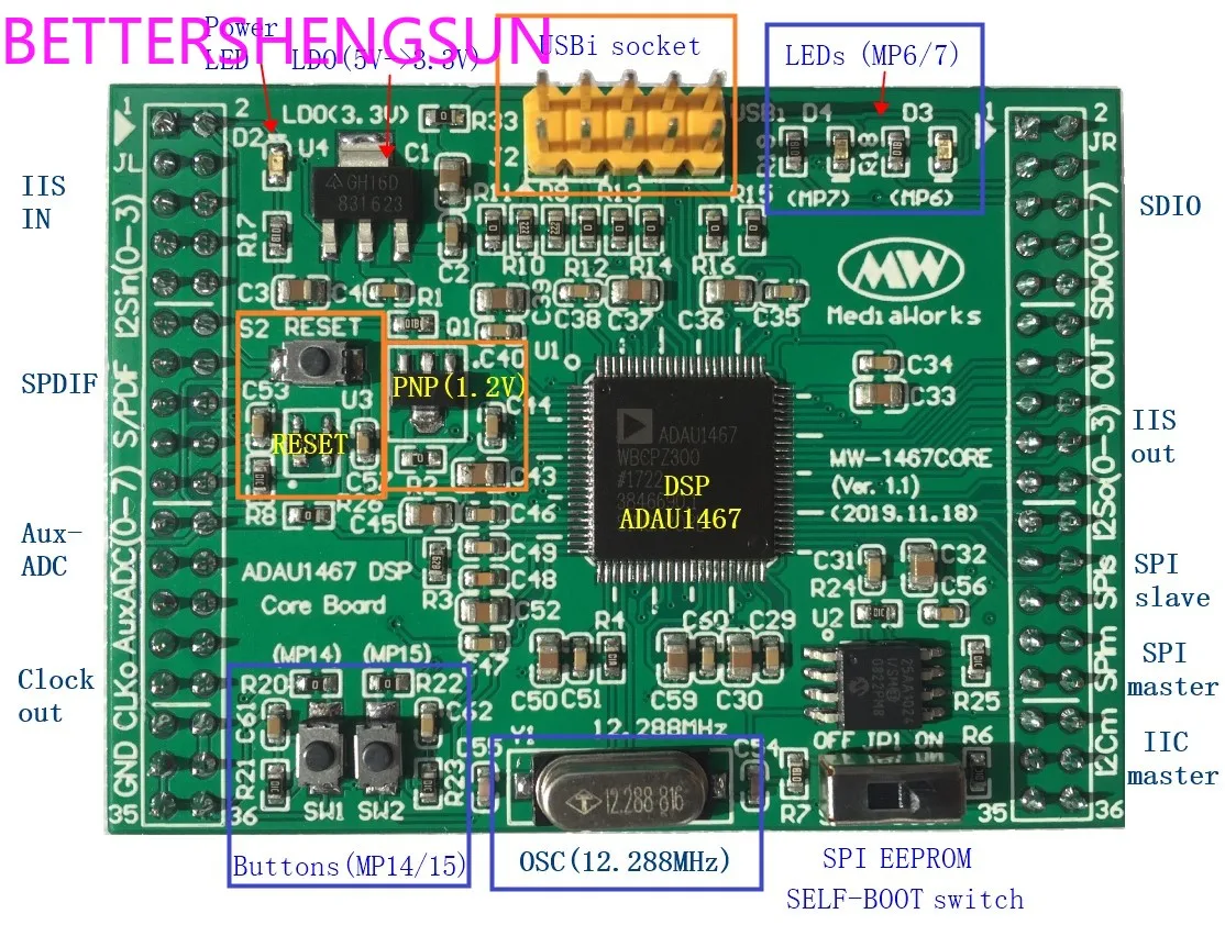 8 in 8 out ADAU1467 development board ADAU1463 core board