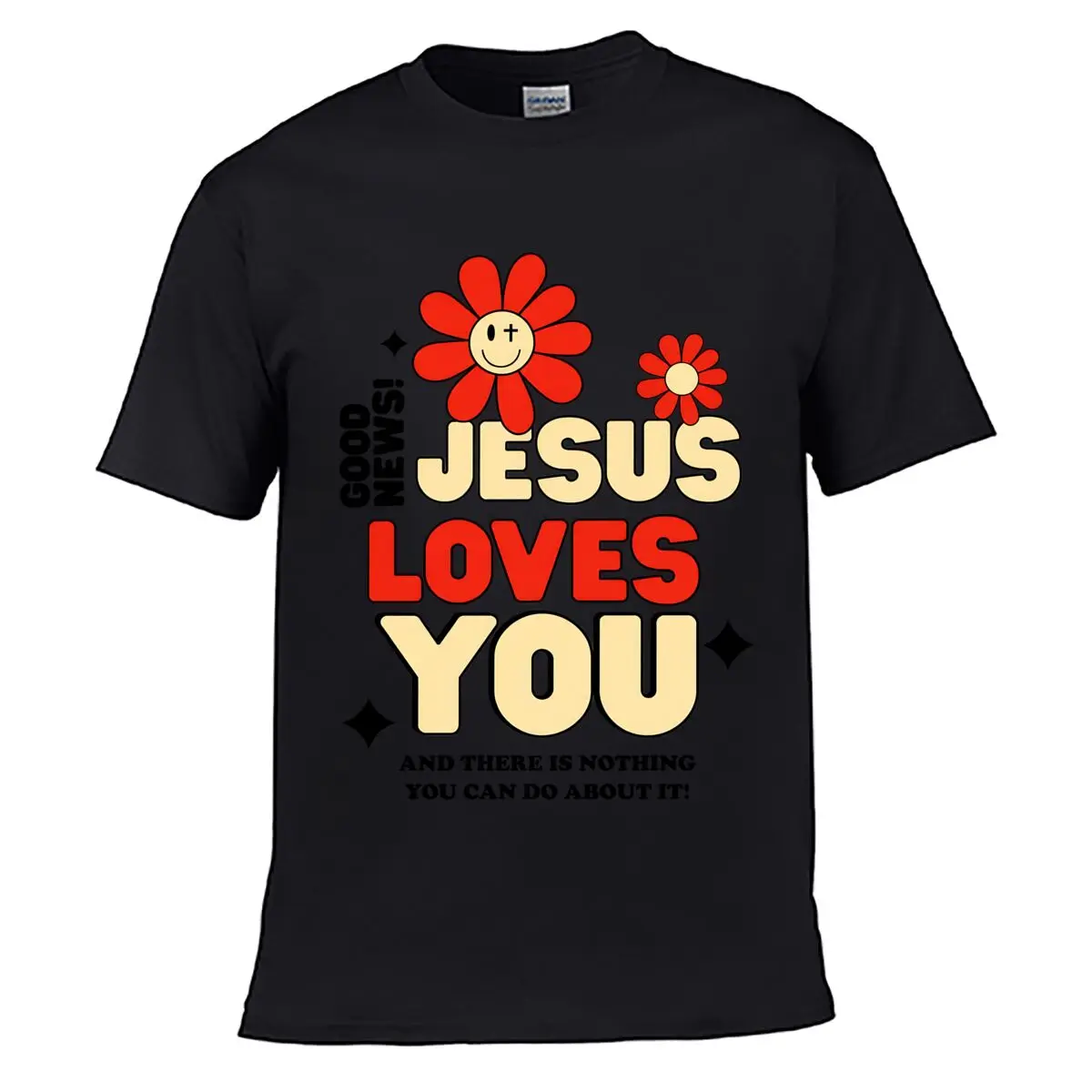 Good News Jesus Loves You Floral Cross Face Loose T-shirt Casual Tee