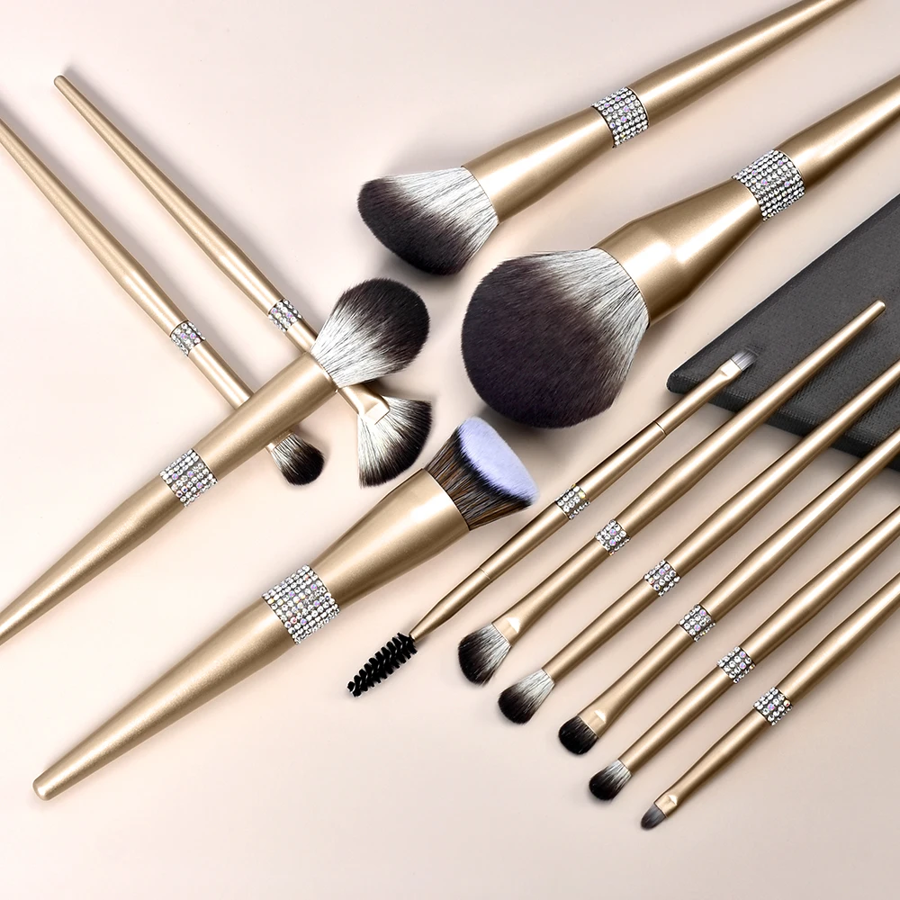 12pcs Champaign Gold Makeup Brushes Set Power Foundation Contour Eyeshadow Lip Make Up Brushes Professional Cosmetic Beauty Tool