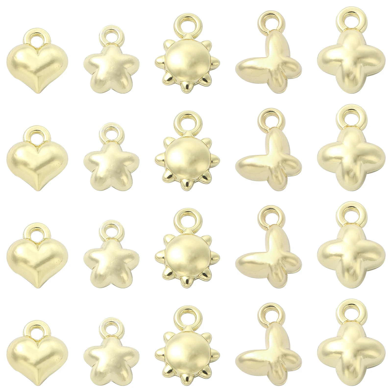 Pandahall 30Pcs 5 Styles Golden Heart Charms Sun and Star Charms Butterfly Pendants for Necklace Bracelet Jewelry Making