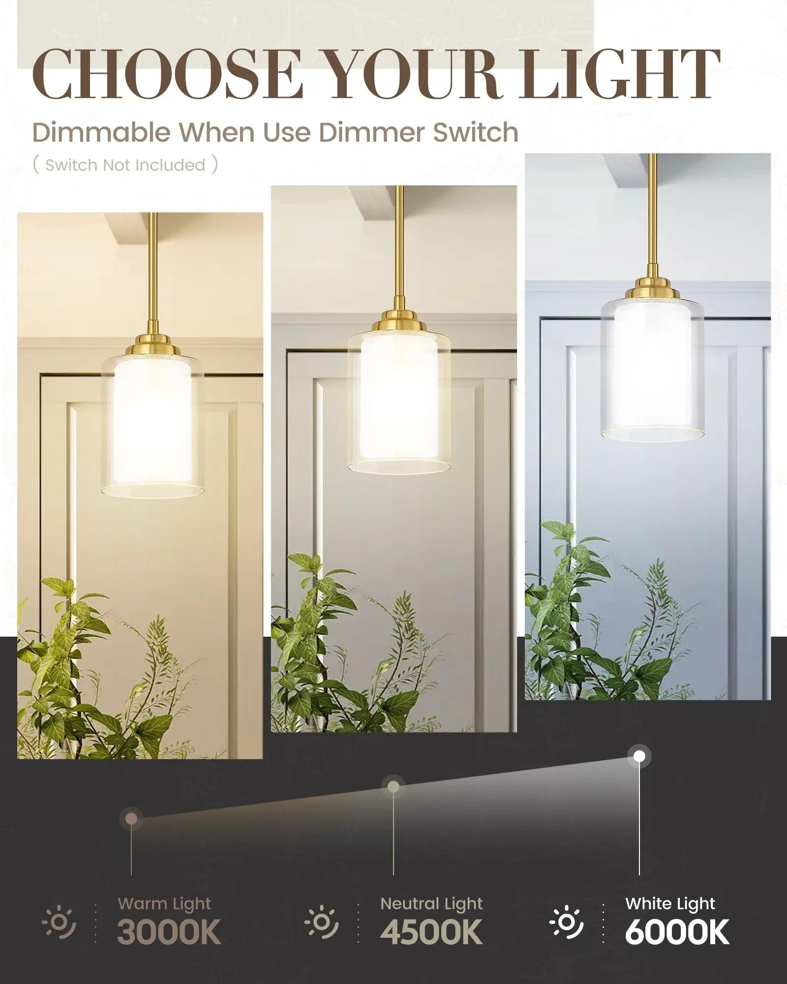 2 pieces Modern Pendant Light,Brushed Gold Modern Pendant Light for Kitchen Island,Hanging Ceiling Light Fixture