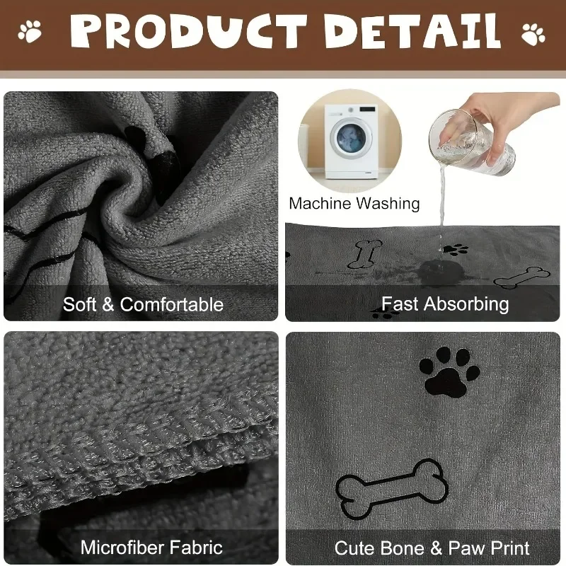 Dog Towels For Drying Dogs Puppy Pet Bath Grooming Towel Bathing Supplies Quick Drying Paw For Medium Dogs Cats Pets Shower