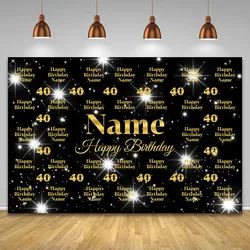 Happy Birthday Banner Backdrop Shiny Flash Gold Black Birthday Decor 18 21 30 40 50th Party Photography Background Custom Poster