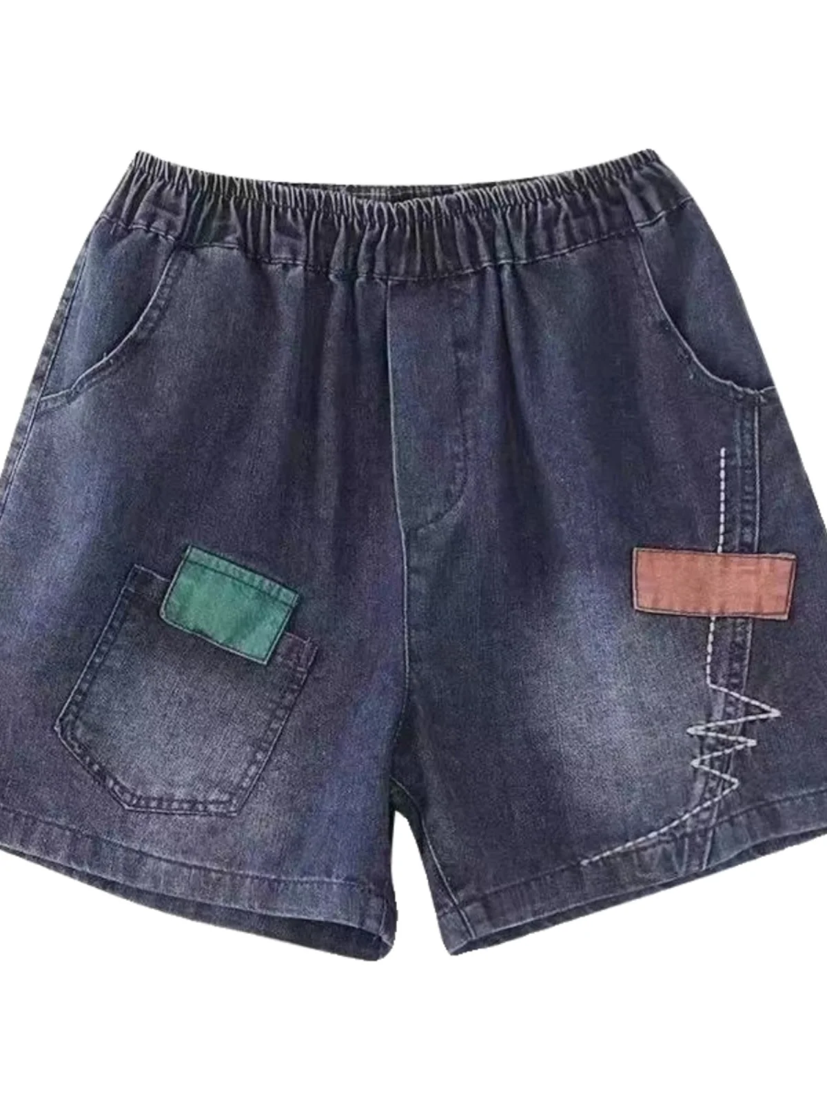 

High Waist Patchwork Denim orts Women's Summer Casual Hot Pants Five orts Tight Fit Straight Leg Jeans