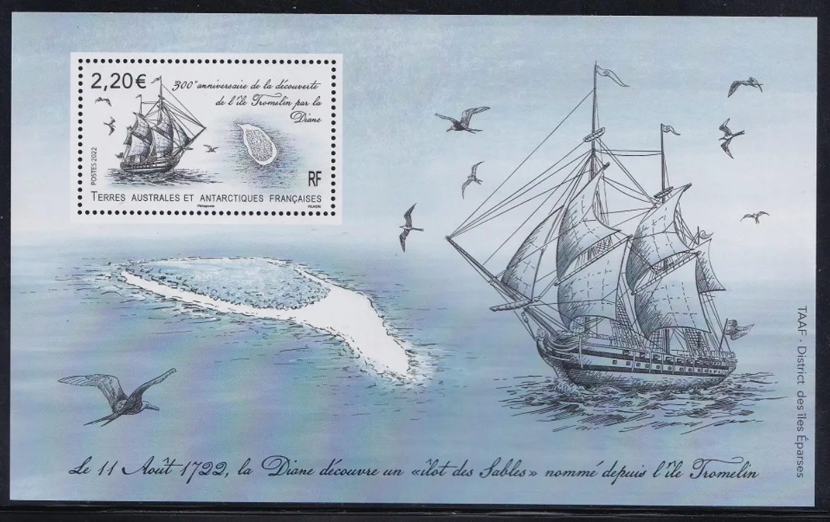 خريطة اكتشاف جزر القطب الجنوبي الفرنسية لعام 2022، خريطة اكتشاف الطيور البحرية الشراعية، 1 طوابع بريدية جديدة قابلة للجمع، مادة لسكرابوكينغ #1