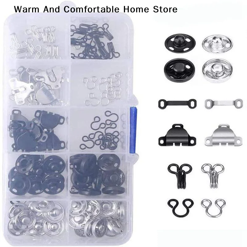 【W】Sewing Hooks And Eyes Set Sew-on Snap Buttons DIY Clothing Button Sewing Closures Snaps Kit For Clothes Bags Sewing Craft