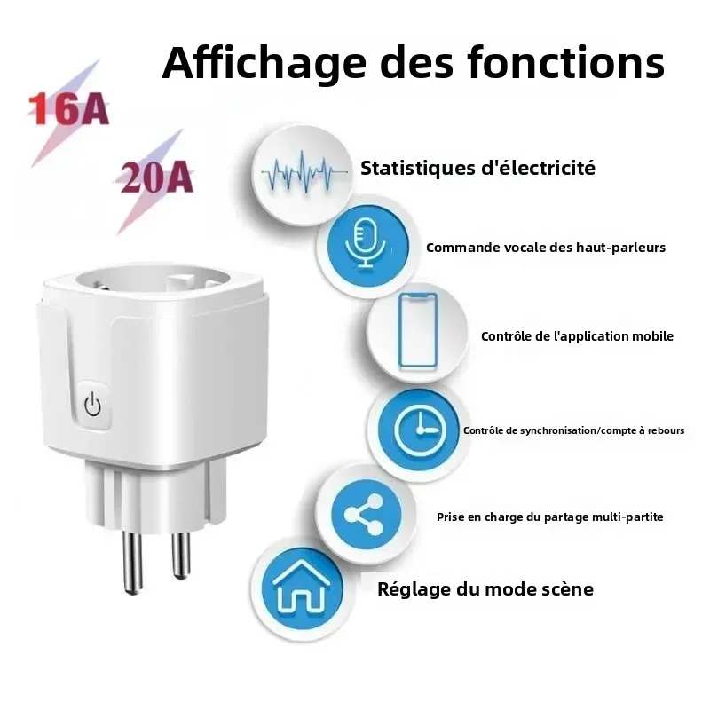 TUYA Smart Plug WiFi or Zigbee3.0 Socket EU 16/20A With Power Monitor Timing Function Voice Control Works Alexa Google Home view 2
