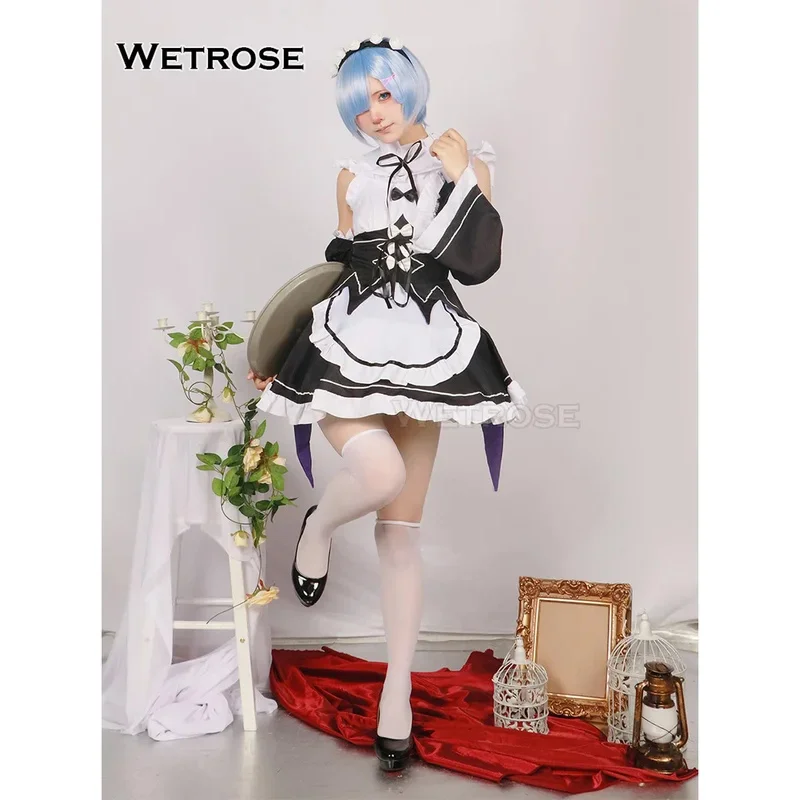

asdh8@【Wetrose】In Stock Re:Zero Rem Ram Cosplay Costume Remu Ramu Kara Hajimeru Isekai Seikatsu Anime Maid Lolita Halloween Full