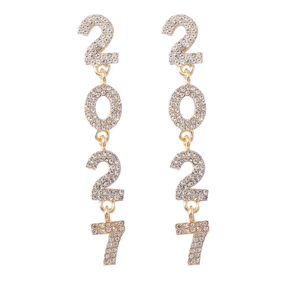 Pearl 2027 Digital Earrings Zircon Shiny Happy New Year Earrings Colorful Rhinestone Christmas Stud Earrings Christmas Gift