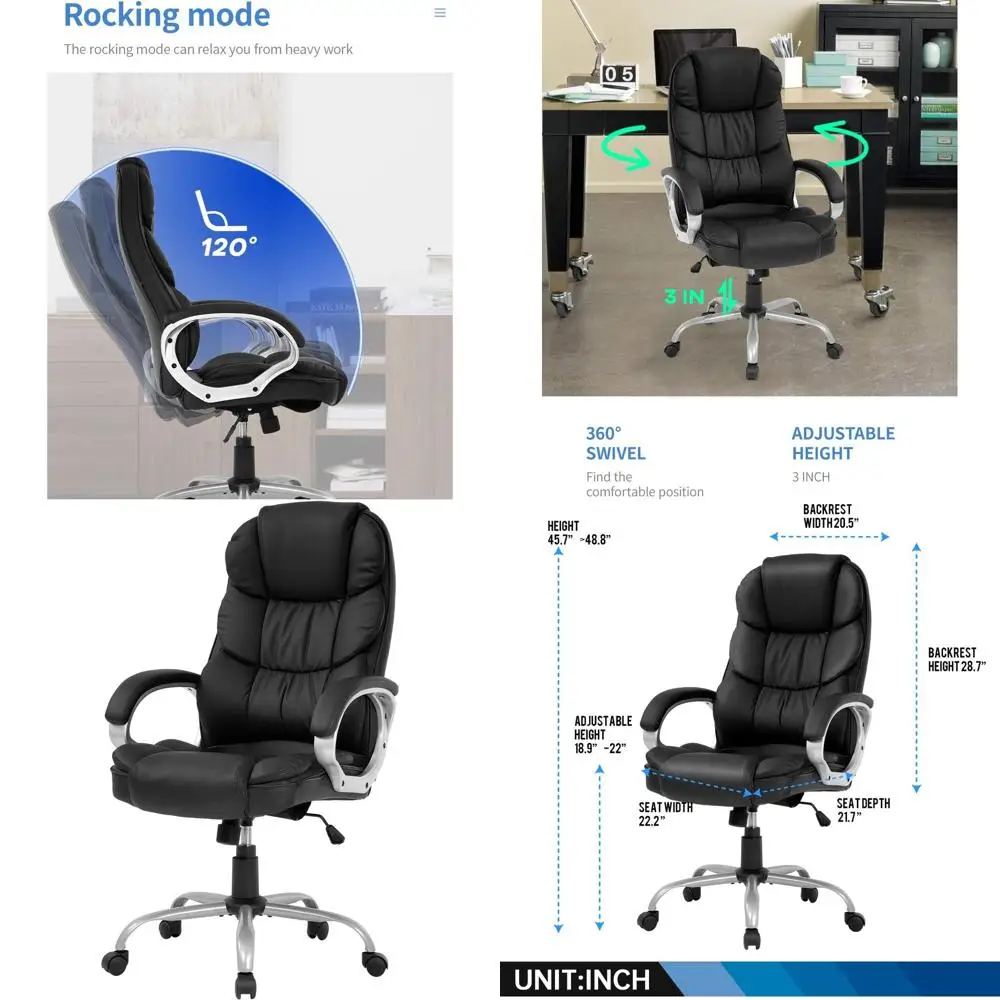 Oice Chair Computer High Back Adjustable Ergonomic Desk Chair Executive PU Leather Swivel Task Chair with Armrests Lumbar Suppor