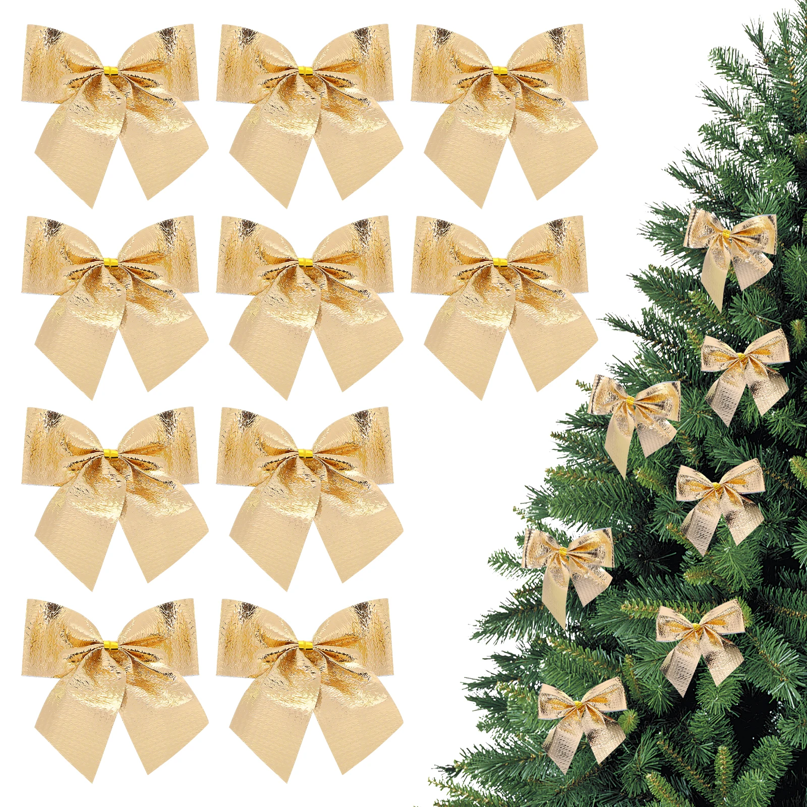 

12Pcs Festive Christmas Tree Hanging Decor Golden Satin Ribbon Bowknot Ornaments for Holiday Xmas Decoration Display