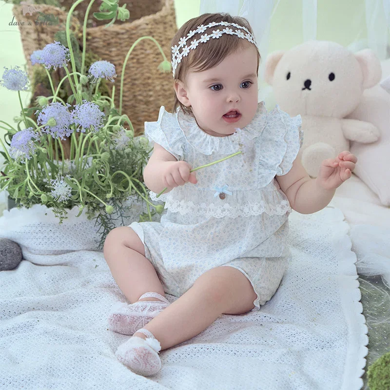 Dave Bella Newborn Creeper Girl's Summer Romper Comfortable Casual Sweet Cute Cotton Floral Print Baby Jumpsuit DB2251565